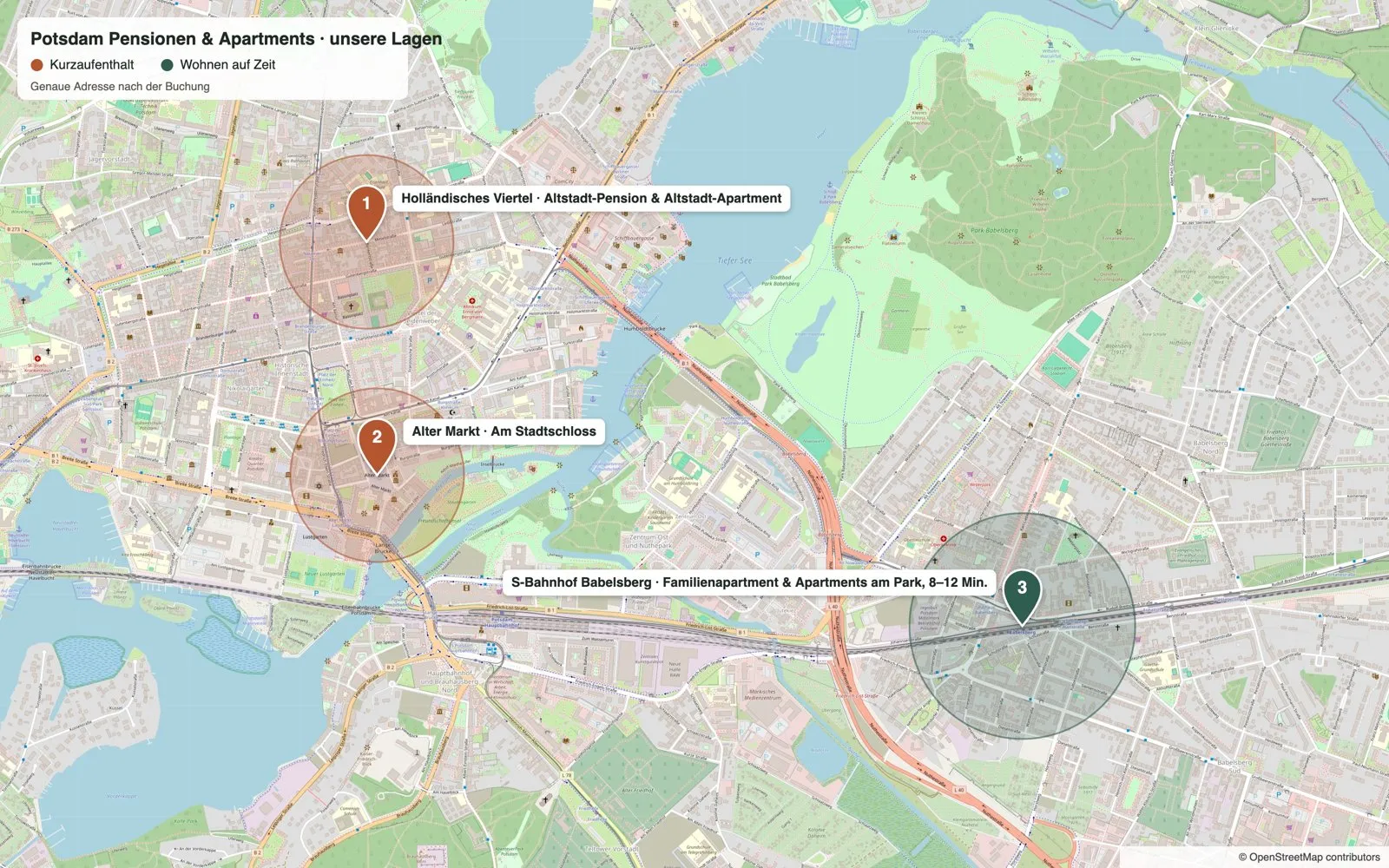 Übersichtskarte der drei Lagen in Potsdam